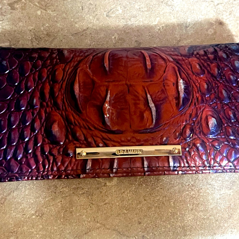 Brahmin crocodile leather snap wallet purple pink like new